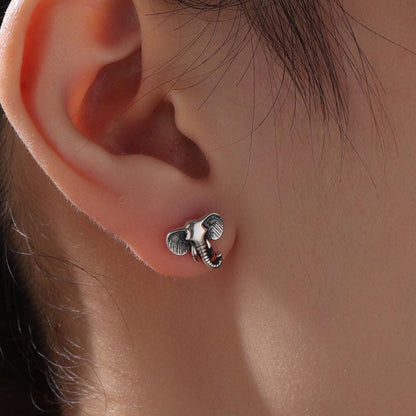 Cute Elephant Stud Earrings in Sterling Silver, Oxidised Finish, Cute Dainty Animal Stud, Elephant Earrings, Elephant Head Earrings