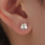 Sterling Silver Forget-me-not Flower Stud Earrings, Polished Finish, Nature Inspired Blossom Earrings, Cute and Quirky