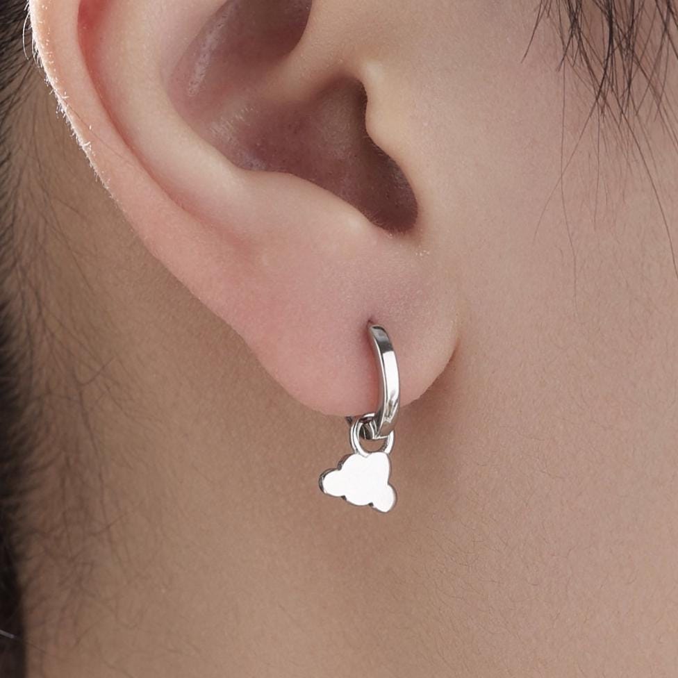 Sterling Silver Cloud Dangle Hoop Earrings, Silver or Gold or Rose Gold, Cloud Huggie Hoops, Interchangeable Charms, Detachable