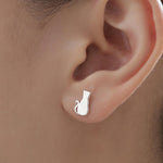 Minimalist Cat Stud Earrings in Sterling Silver, Silver or Gold or Rose Gold, Minimal Cat Sillouete Earrings