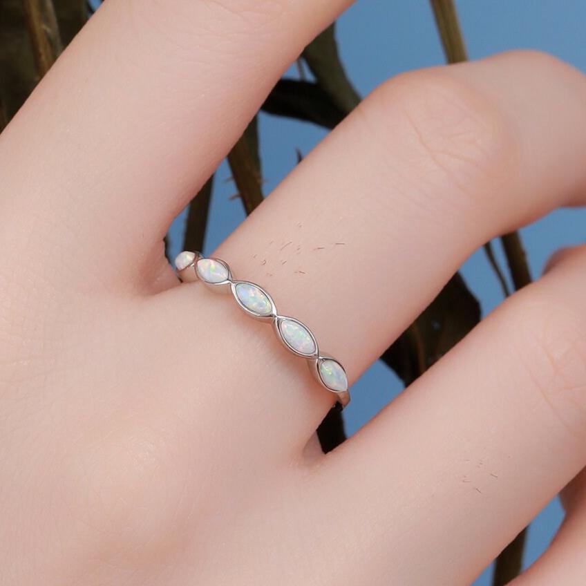 Fire Opal Marquise Ring in Sterling Silver, US 5 - 8, Opal Cluster Ring, Silver Opal Ring, Lab Opal Stone Ring, White Opal Ring