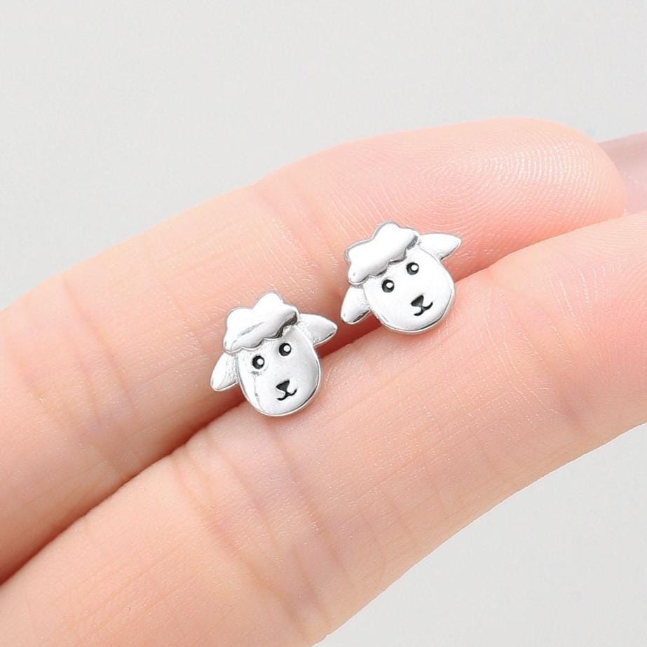 Sheep Face Stud Earrings in Sterling Silver, Silver or Gold, Sheep Earrings, Sheep Head Earrings, Farm Earrings