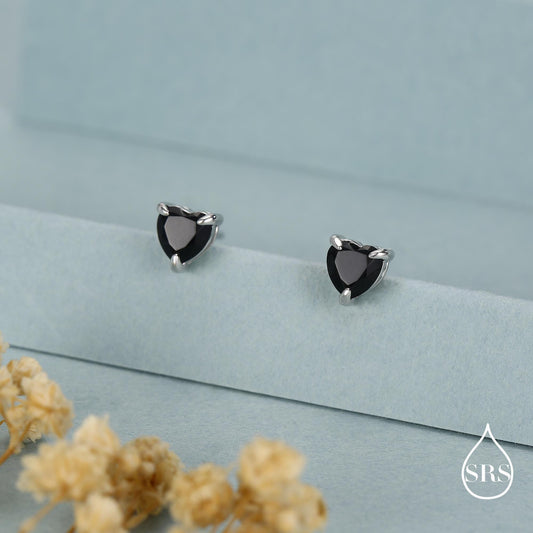 Sterling Silver Black Onyx Heart Stud Earrings