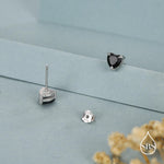 Sterling Silver Black Onyx Heart Stud Earrings