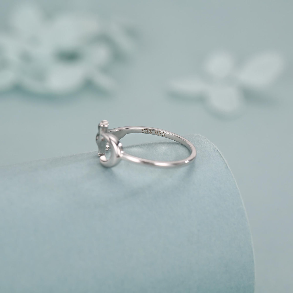 Sterling Silver Howling Wolf and Moon Adjustable Ring