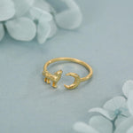 Howling Wolf and Moon Open Ring