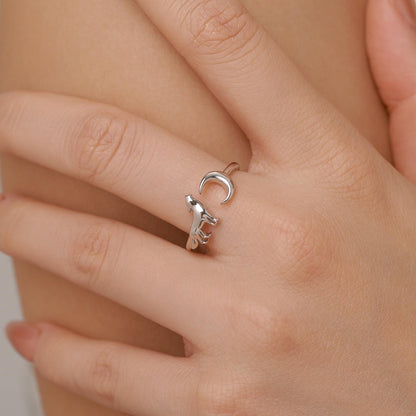 Sterling Silver Howling Wolf and Moon Adjustable Ring