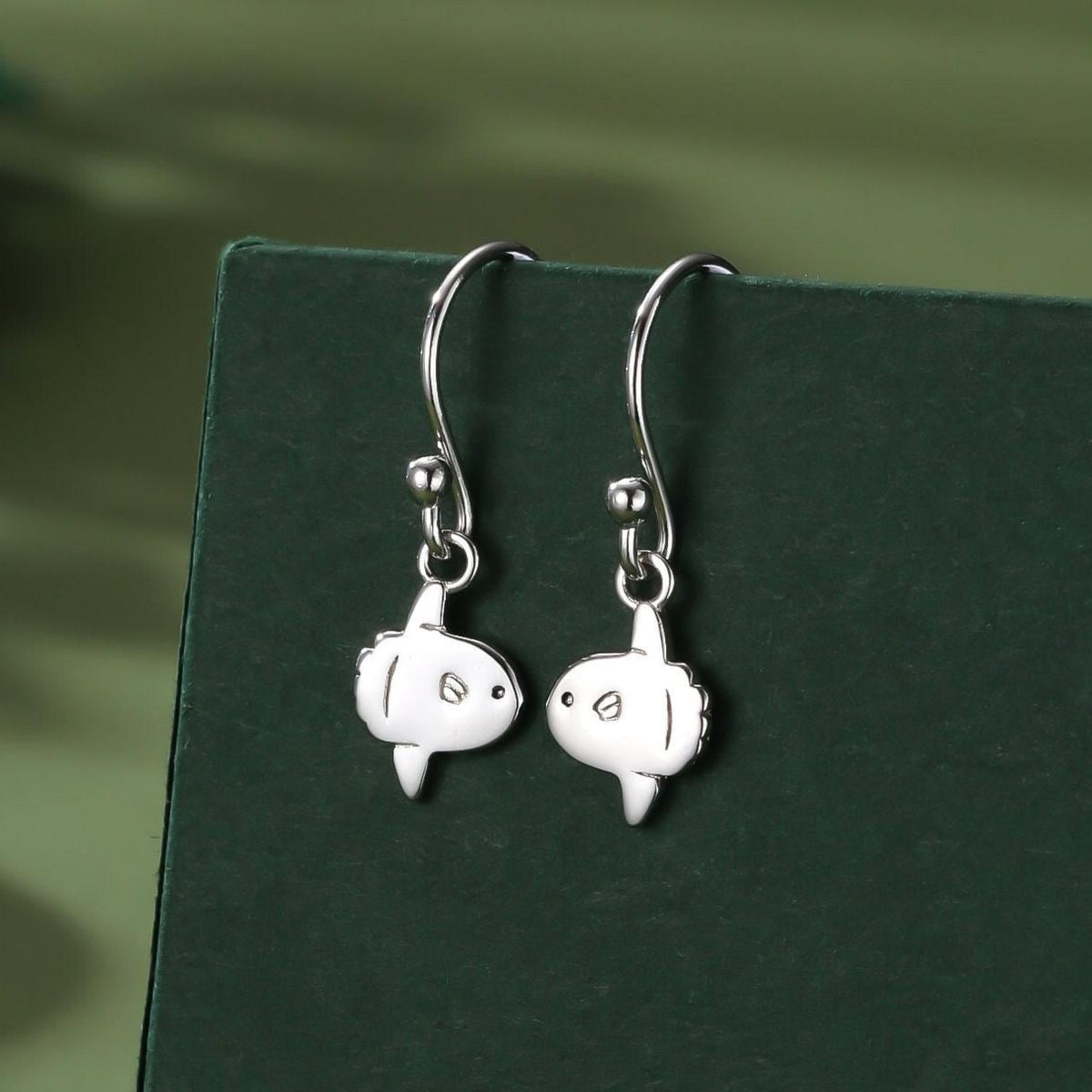 Ocean Sunfish Fish Drop Hook Earrings in Sterling Silver, Silver, Gold or Rose Gold, Sun Fish Earrings, Mola Mola Earrings, Animal Earrings