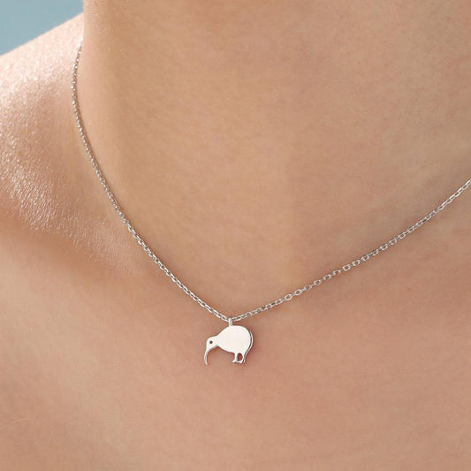 Cute Little Kiwi Bird Pendant Necklace in Sterling Silver, Silver or Gold, Kiwi Bird Necklace in Silver