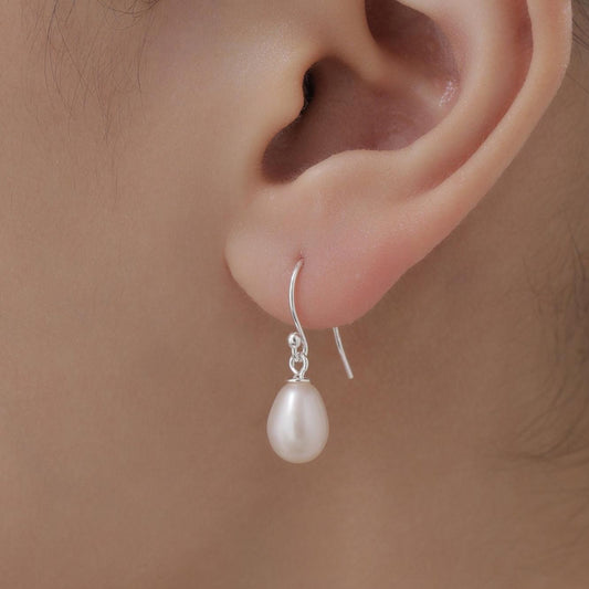 Genuine Droplet Freshwater Pearl Drop Hook Earrings in Sterling Silver, Silver or Gold, Delicate Pear Pearl Earrings, Genuine Pearls