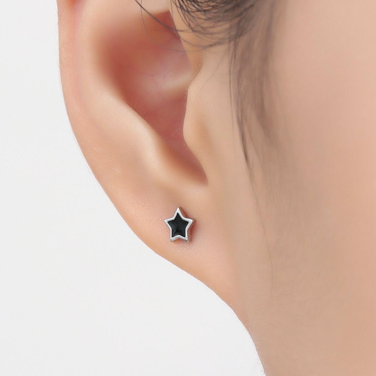 Black Star Earrings, Black Enamel Star, Star Earrings