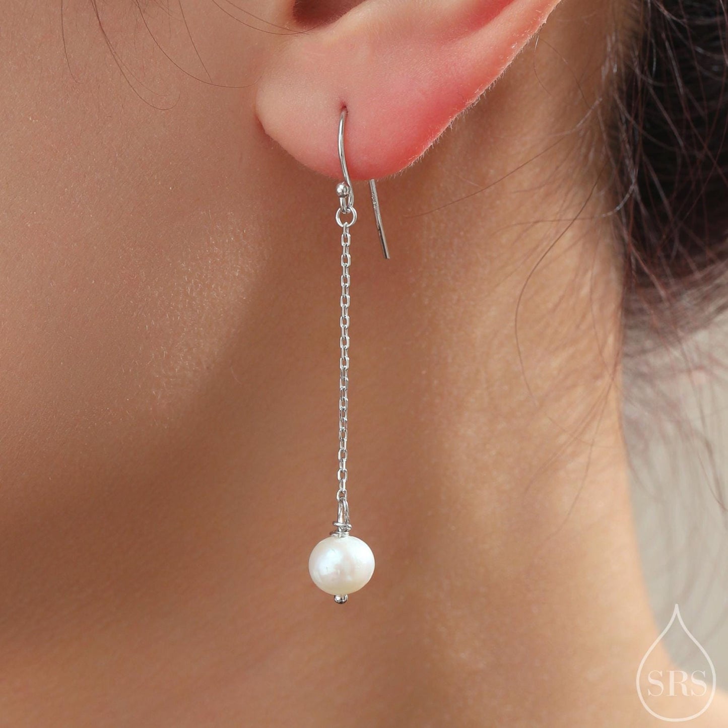 Genuine Freshwater Pearl Drop Hook Earrings in Sterling Silver, Silver or Gold, Irregular Shape Natural Pearl Long Dangle Earrings