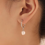 Braided Hoops with Dangling Oval Pearl Drop Earrings in Sterling Silver, Silver or Gold, Keshi Pearl Twist Hoop Earrings, Pearl Hoops