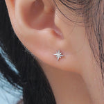 Sterling Silver Crescent Moon and Star CZ 16G Flat Back Labret Earrings