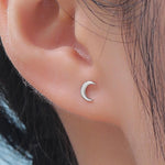 Sterling Silver Crescent Moon and Star CZ 16G Flat Back Labret Earrings