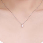 Tiny White Opal Pendant Necklace in Sterling Silver, 5mm Lab Opal Necklace, Single Opal Necklace, Fire Opal Necklace