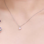 Tiny White Opal Pendant Necklace in Sterling Silver, 5mm Lab Opal Necklace, Single Opal Necklace, Fire Opal Necklace