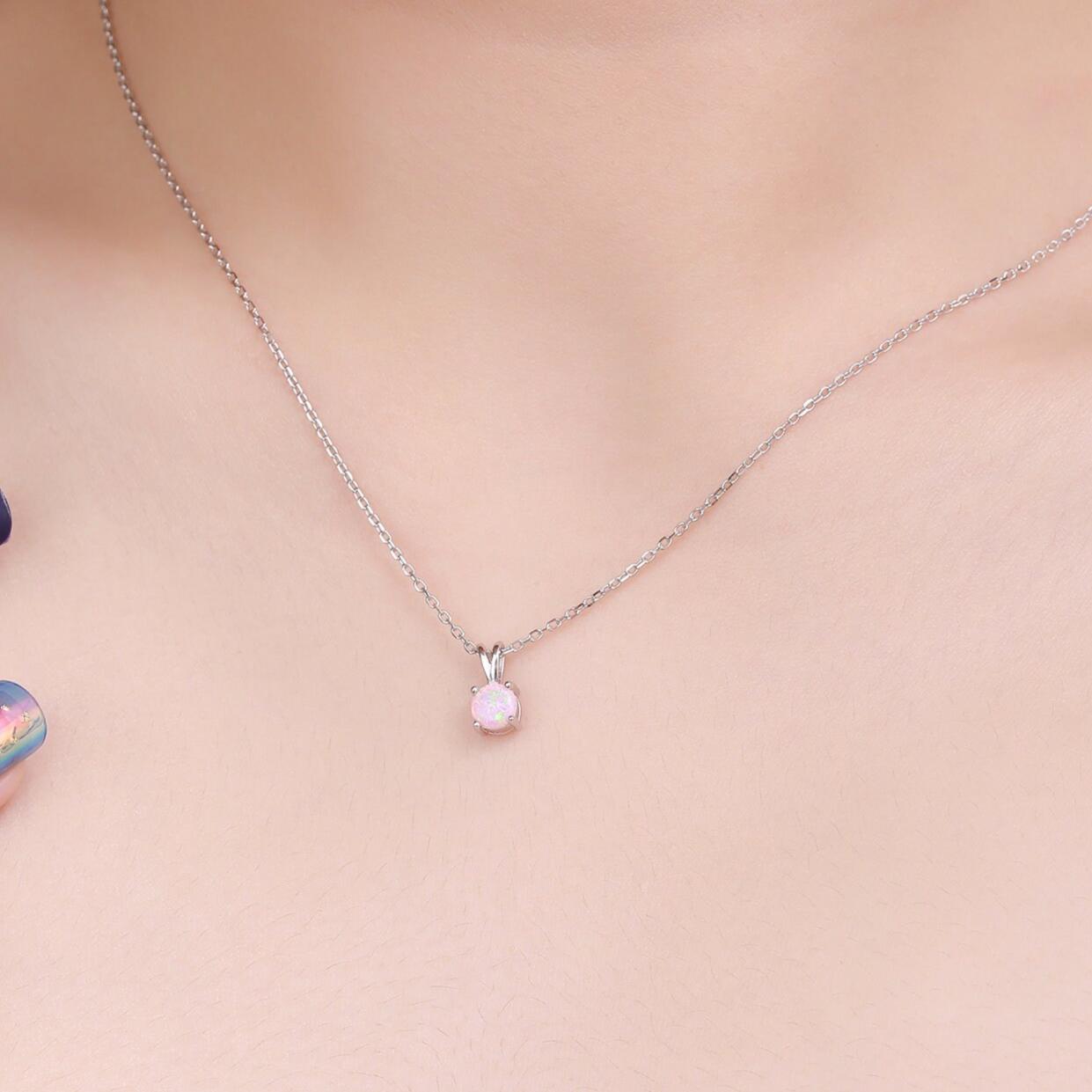 Tiny White Opal Pendant Necklace in Sterling Silver, 5mm Lab Opal Necklace, Single Opal Necklace, Fire Opal Necklace