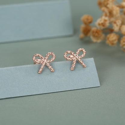 Sterling Silver Braided Bow 18G Screw Back Earrings with Ball Backs