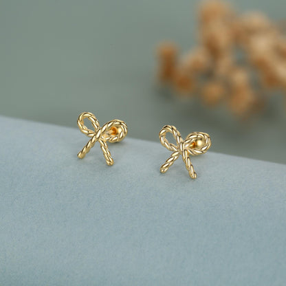 Sterling Silver Braided Bow 18G Screw Back Earrings with Ball Backs