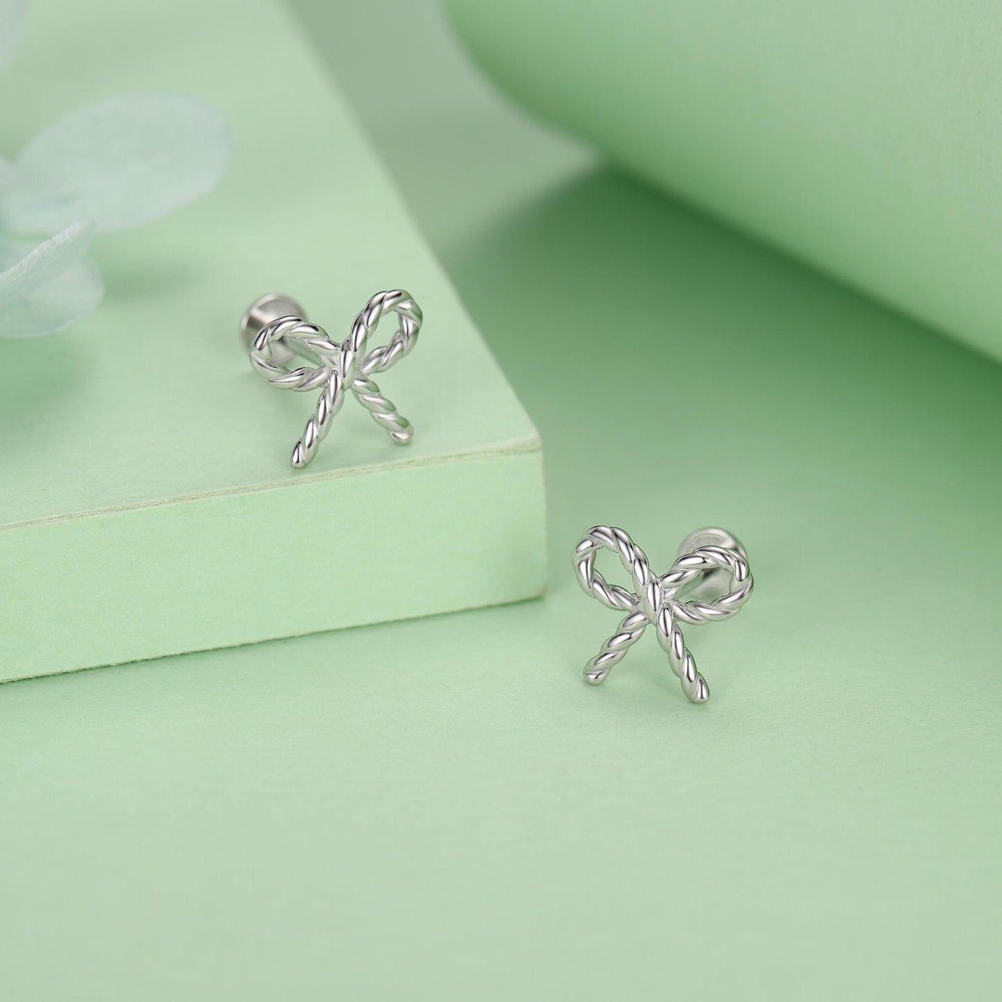 Sterling Silver Bow Stud Earrings 16G Flat Back Labret