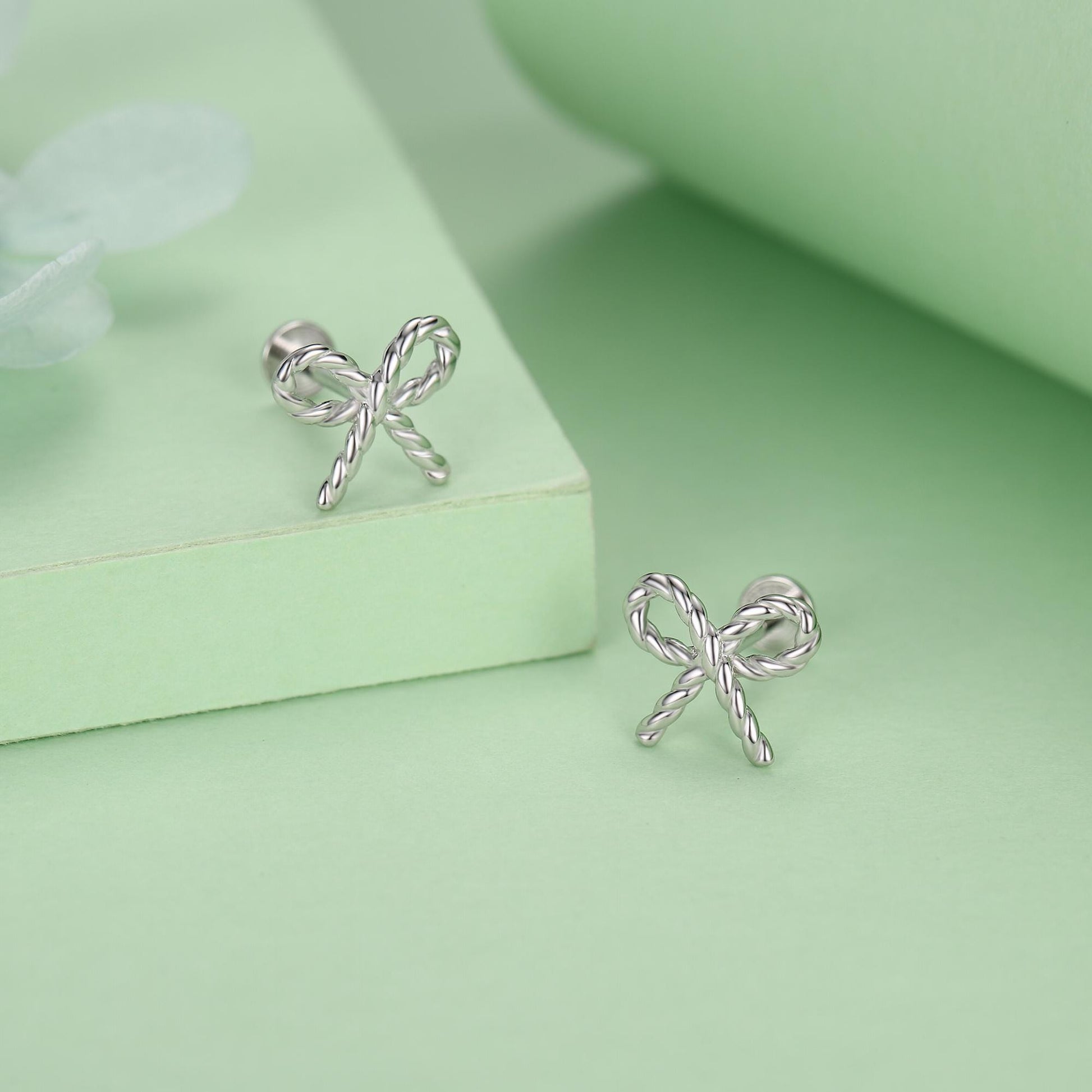 Sterling Silver Bow Stud Earrings 16G Flat Back Labret
