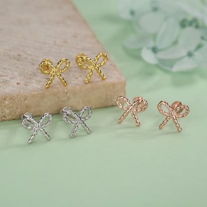 Sterling Silver Bow Stud Earrings 16G Flat Back Labret