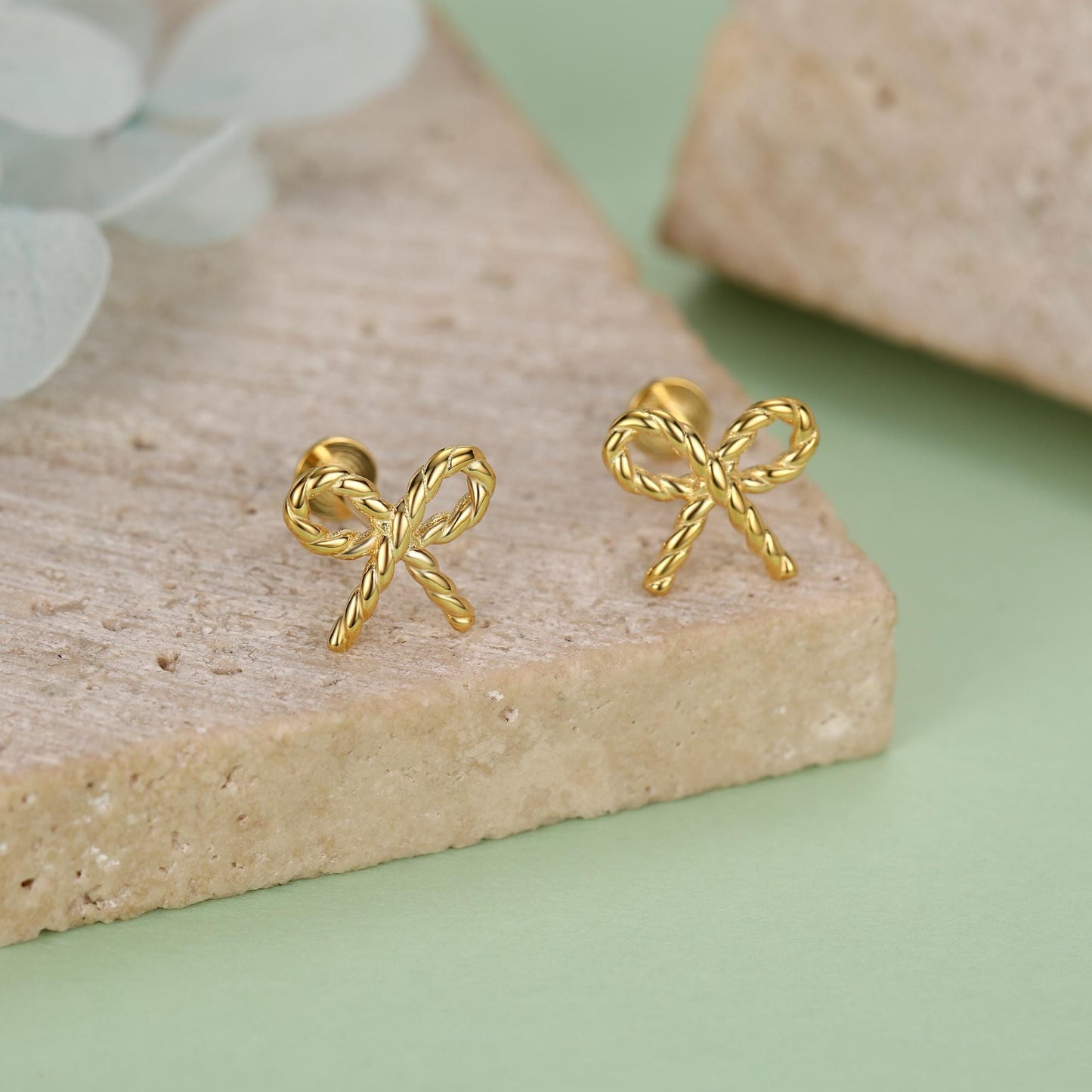 Sterling Silver Bow Stud Earrings 16G Flat Back Labret