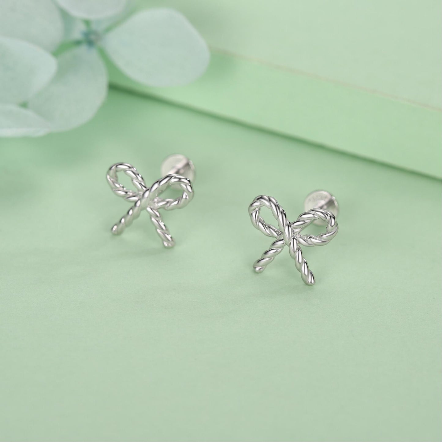 Sterling Silver Bow Stud Earrings 16G Flat Back Labret