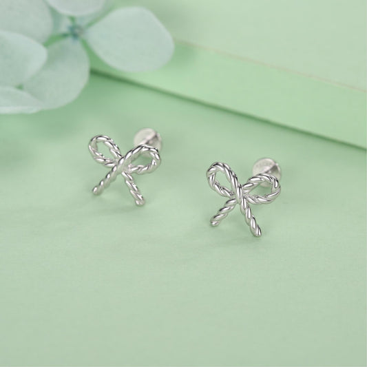 Sterling Silver Bow Stud Earrings 16G Flat Back Labret