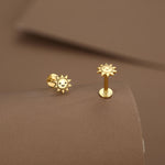 Sterling Silver Cute Sun Stud Earrings 16G Flat Back Labret