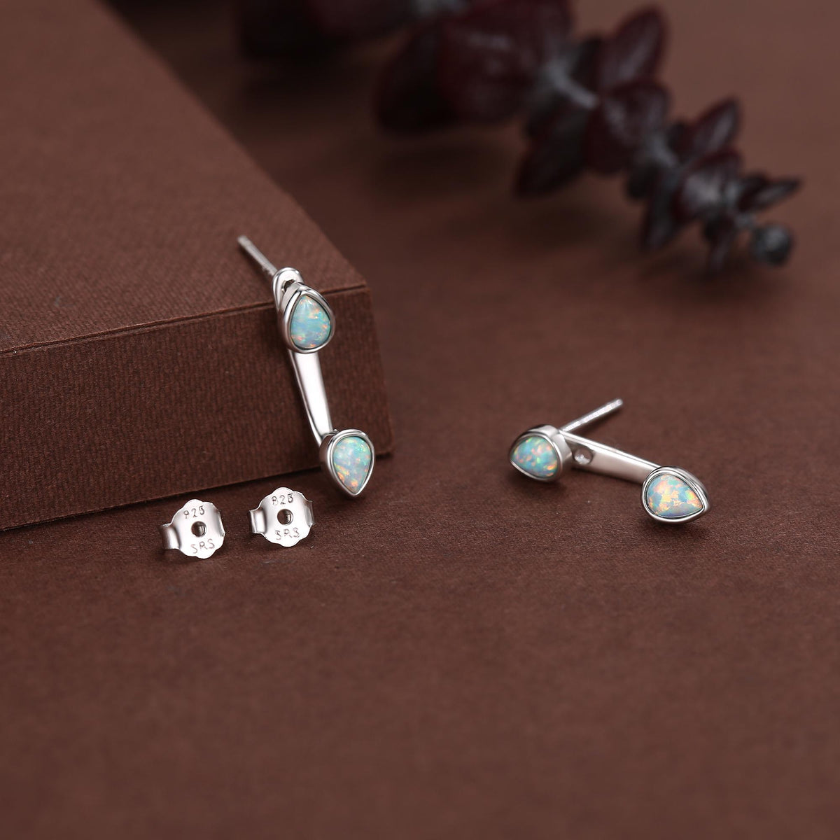 Aqua Green Opal Droplet Ear Jacket in Sterling Silver, Silver or Gold, Blue Opal Pear Bezel Earrings, Front and Back Earrings