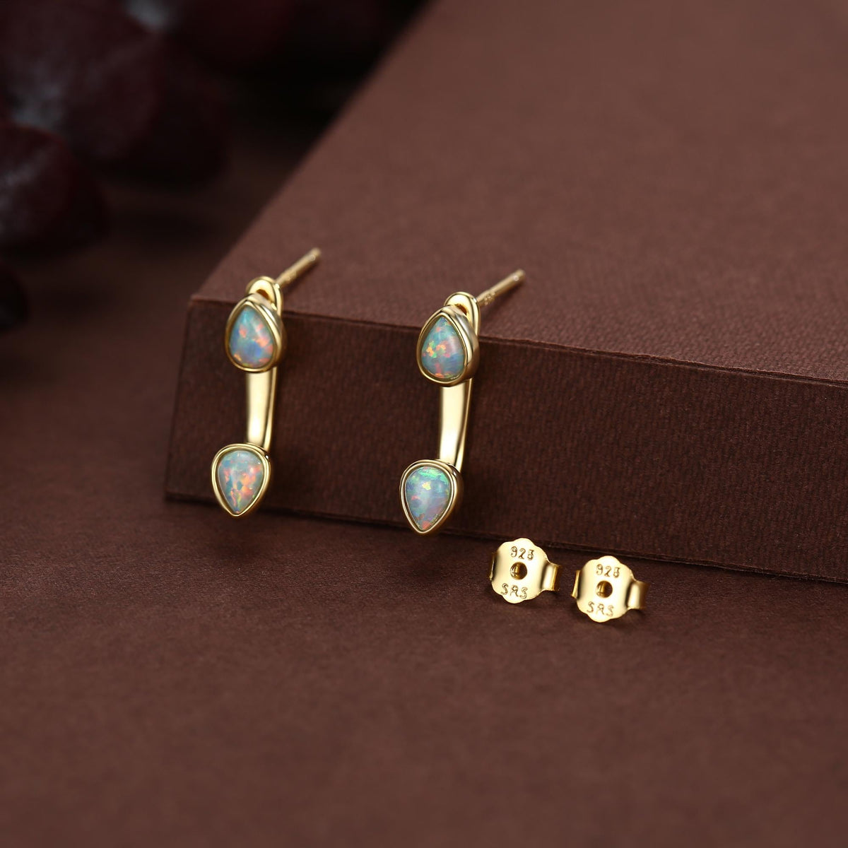 Aqua Green Opal Droplet Ear Jacket in Sterling Silver, Silver or Gold, Blue Opal Pear Bezel Earrings, Front and Back Earrings