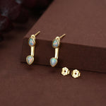 Aqua Green Opal Droplet Ear Jacket in Sterling Silver, Silver or Gold, Blue Opal Pear Bezel Earrings, Front and Back Earrings