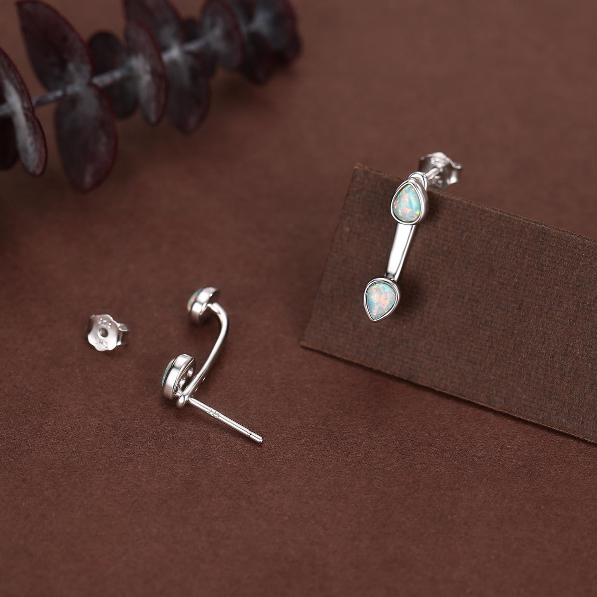 Aqua Green Opal Droplet Ear Jacket in Sterling Silver, Silver or Gold, Blue Opal Pear Bezel Earrings, Front and Back Earrings
