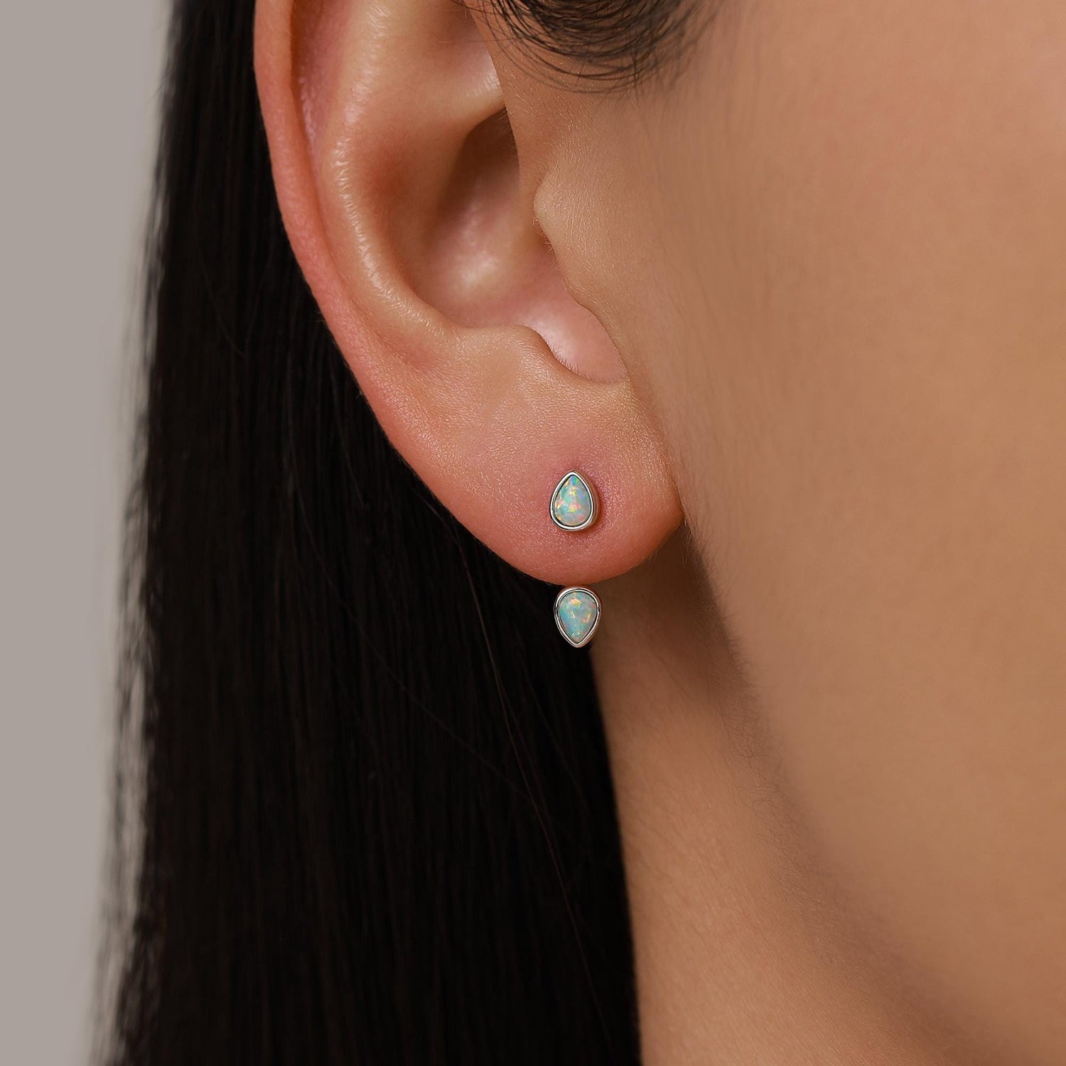 Aqua Green Opal Droplet Ear Jacket in Sterling Silver, Silver or Gold, Blue Opal Pear Bezel Earrings, Front and Back Earrings
