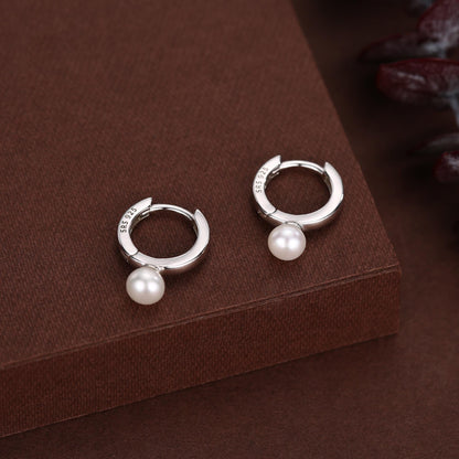 Natural Freshwater Pearl Huggie Hoops, Single Pearl Hoops, Silver or Gold, Genuine Pearl Huggie Hoops, Keshi Pearl Earrings