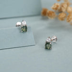 Sterling Silver Moss Agate and CZ 16G Flat Back Labret Earrings