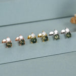 Sterling Silver Moss Agate and CZ 16G Flat Back Labret Earrings