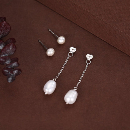 Sterling Silver Natural Freshwater Pearl Ear Jacket Earrings in Sterling Silver, Silver or Gold, Baroque Pearl Ear Jacket, Genuine Pearls