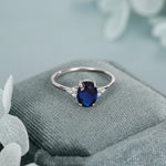 Oval Sapphire CZ Ring in Sterling Silver, Simulated Sapphire Ring, Vintage Inspired Design, US 5 - 7.5