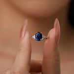 Oval Sapphire CZ Ring in Sterling Silver, Simulated Sapphire Ring, Vintage Inspired Design, US 5 - 7.5