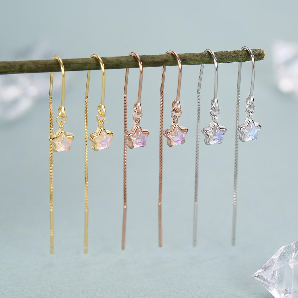 Sterling Silver Opalite Star Threader Earrings