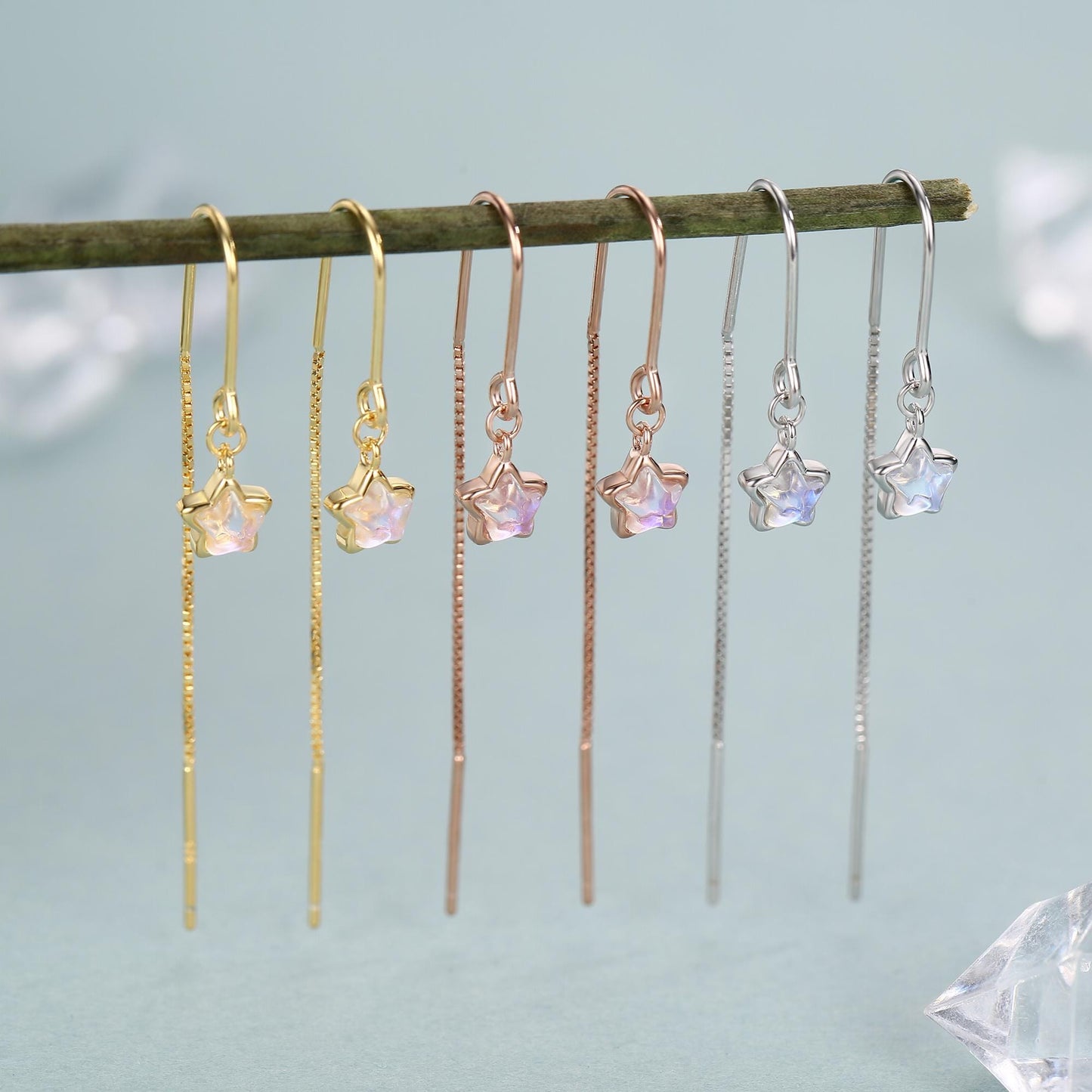 Sterling Silver Opalite Star Threader Earrings