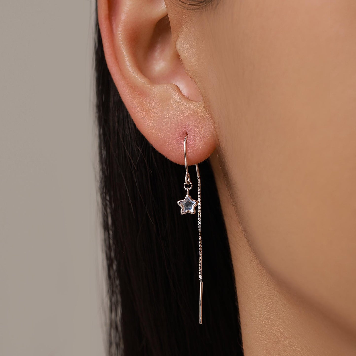 Sterling Silver Opalite Star Threader Earrings