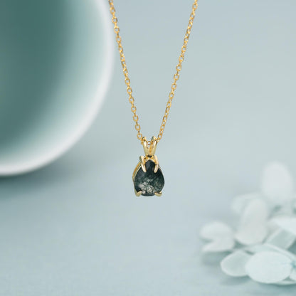 Sterling Silver Moss Agate Droplet Pendant Necklace