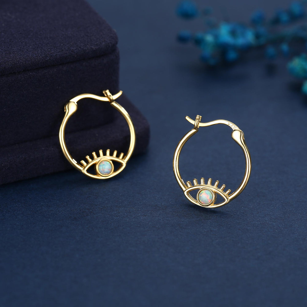 Aqua Green Opal Eye Hoop Earrings in Sterling Silver, Silver or Gold Evil Eye Hoops, Simulated Opal, Evil Eye Earrings, Lab Opal Earrings