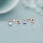 Blue Opal Open Huggie Hoop Earrings in Sterling Silver, Pull Through C Hoops