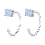 Blue Opal Open Huggie Hoop Earrings in Sterling Silver, Pull Through C Hoops