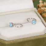 Blue Opal 4mm Open Huggie Hoop Earrings in Sterling Silver, Pull Through C Hoops